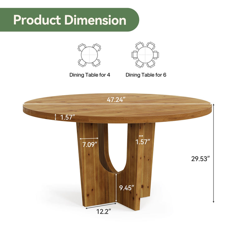 Solid Wood Round Dining Table, 47.2" Farmhouse Kitchen Table for 4-6 People