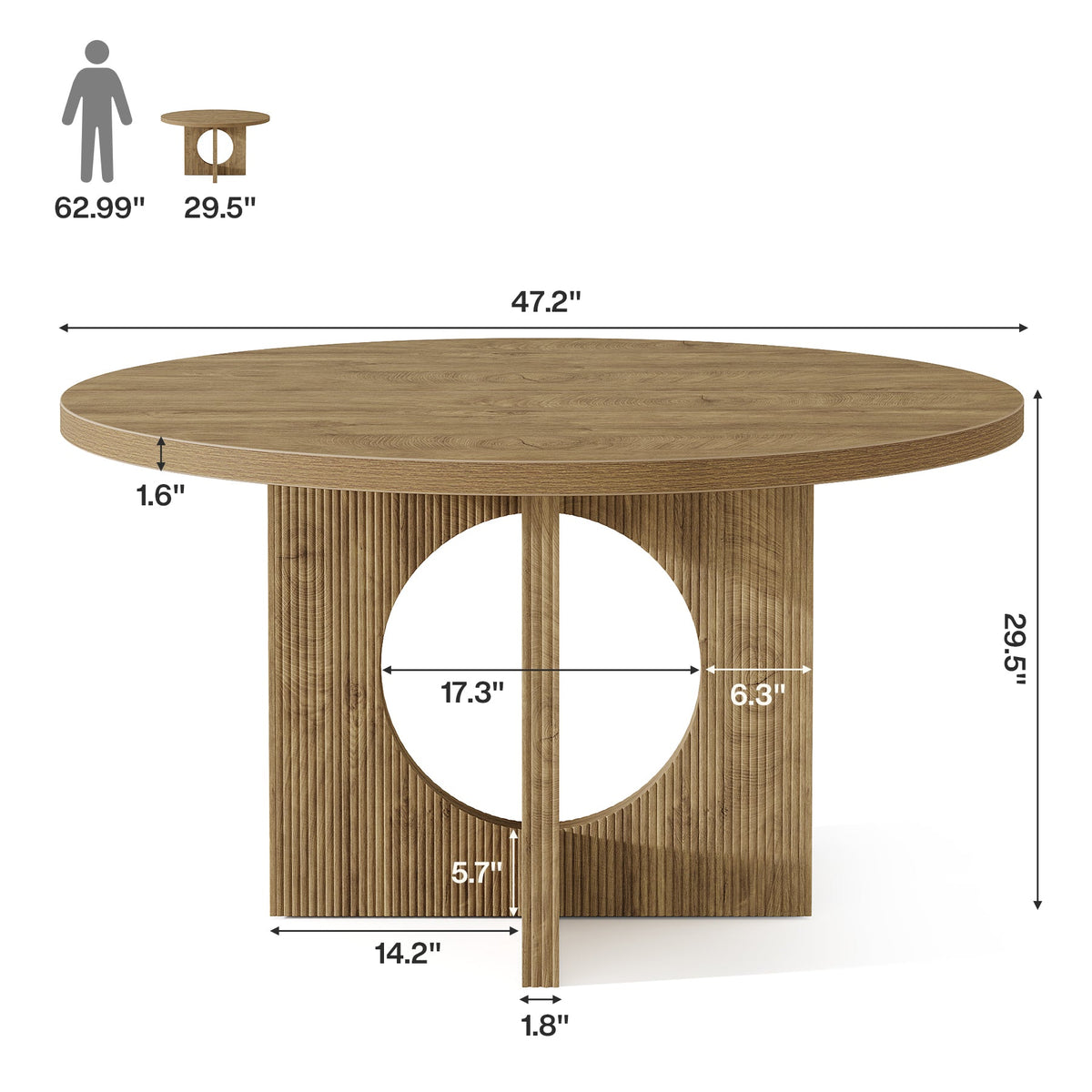 Tribesigns 47-Inch Round Dining Table with Fluted Pedestal Base, Farmhouse Kitchen Table for 4-6 People and Apartments