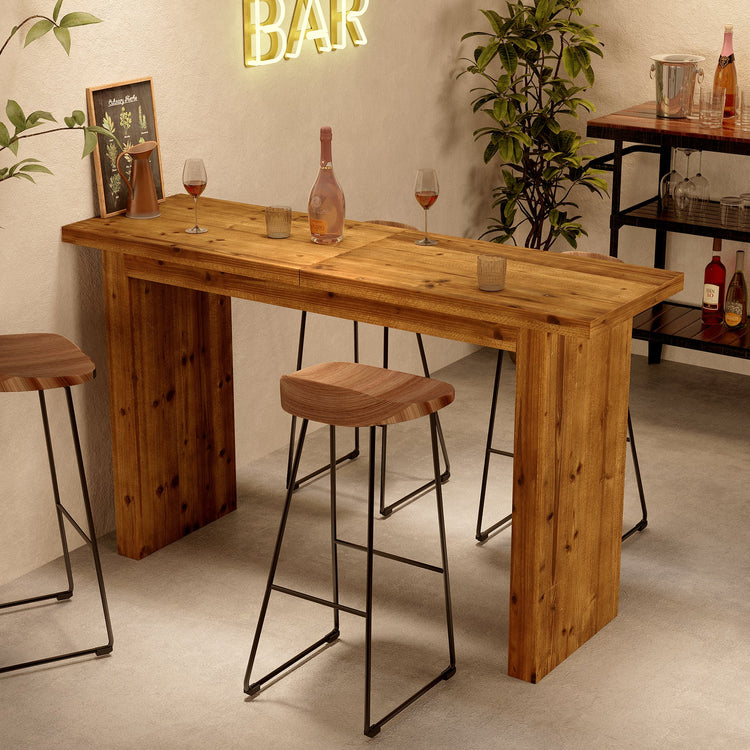Solid Wood Bar Table, 63" Counter Height Pub Table with Sturdy Base
