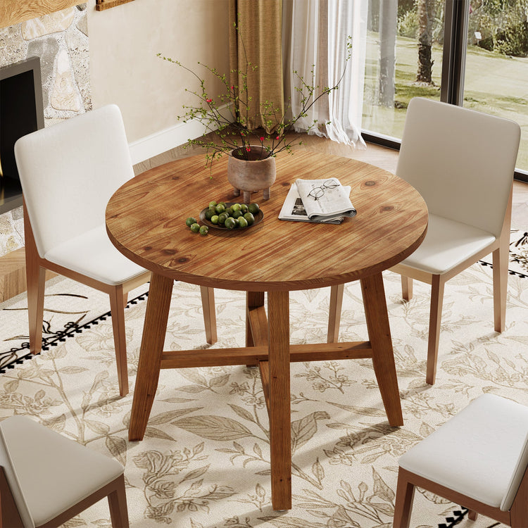 Solid Wood Round Dining Table, 31.5" Farmhouse Kitchen Table for 2-4