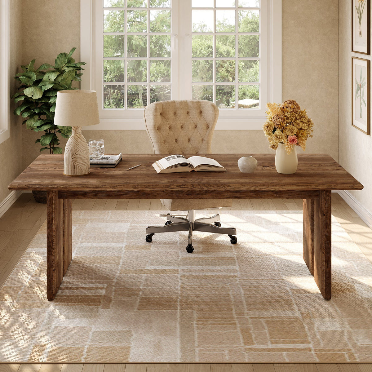 Solid Wood Executive Desk, 63" Computer Desk with Large Tabletop