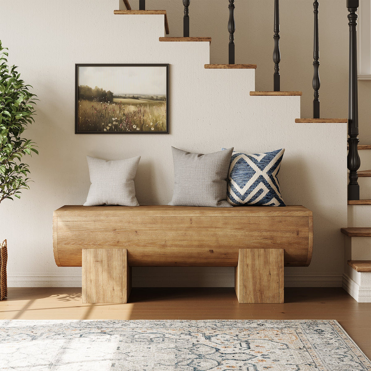 Solid Wood Entryway Bench, 47" Shoe Bench Farmhouse End of Bed Bench