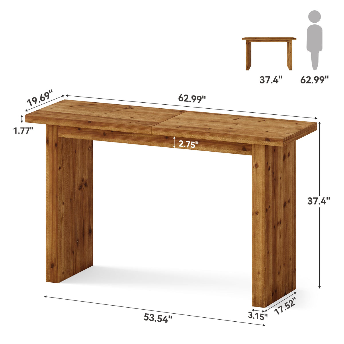 Solid Wood Bar Table, 63" Counter Height Pub Table with Sturdy Base