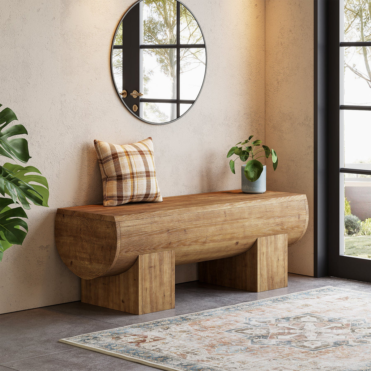 Solid Wood Entryway Bench, 47" Shoe Bench Farmhouse End of Bed Bench