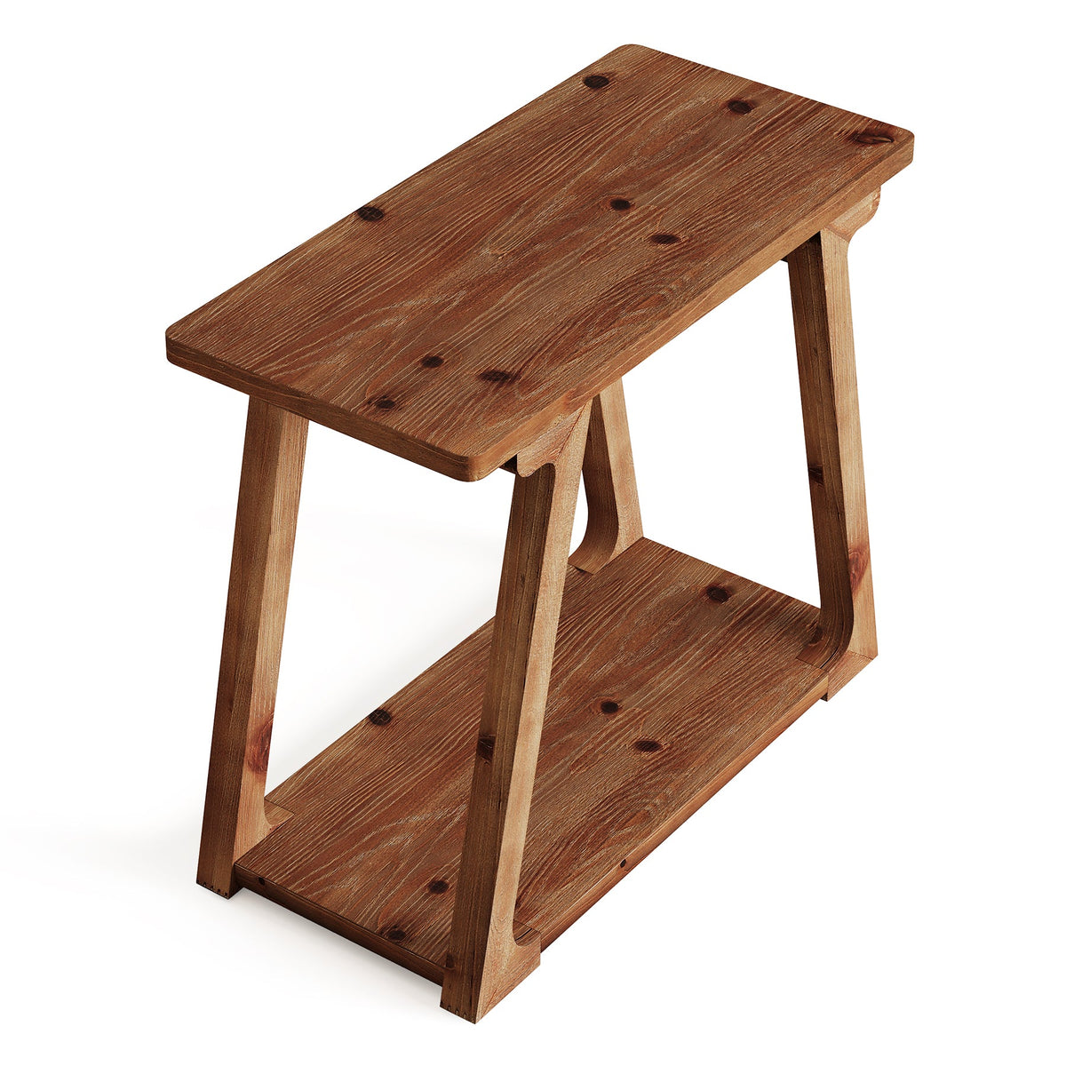 Solid Wood End Table, Narrow Side Table Nightstand with 2-Tier Storage