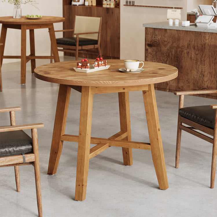 Solid Wood Round Dining Table, 31.5" Farmhouse Kitchen Table for 2-4