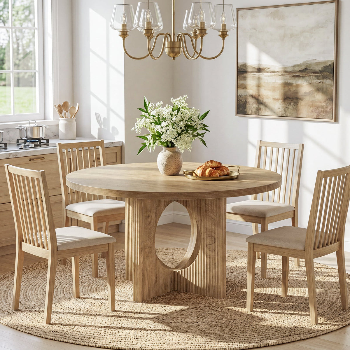 Tribesigns 47-Inch Round Dining Table with Fluted Pedestal Base, Farmhouse Kitchen Table for 4-6 People and Apartments