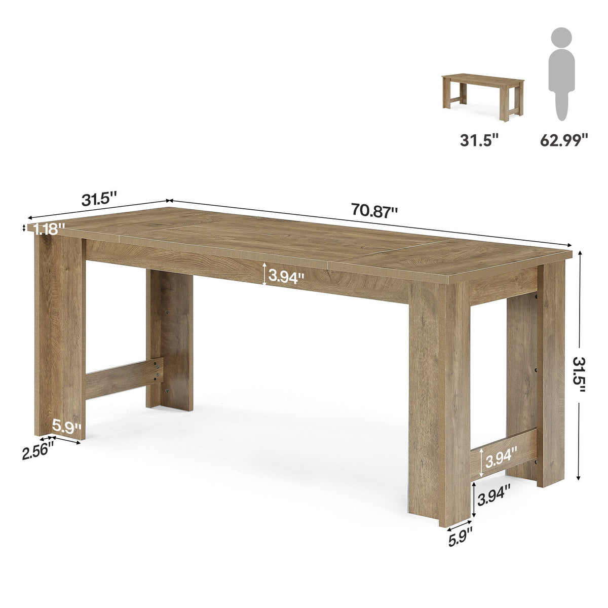 70.8" Long Executive Desk, Rectangular Office Computer Desk with Sturdy Panel Legs