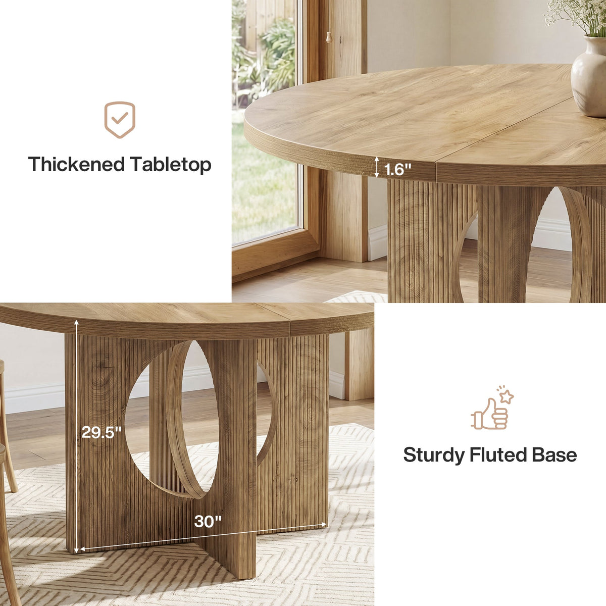 Tribesigns 47-Inch Round Dining Table with Fluted Pedestal Base, Farmhouse Kitchen Table for 4-6 People and Apartments
