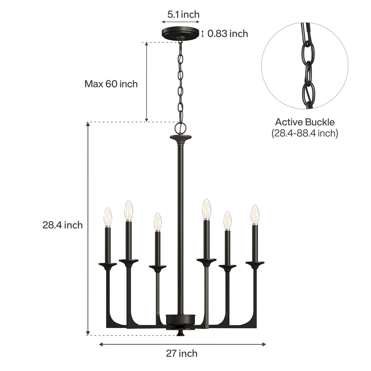 6-Light Chandeliers, 27" Pendant Light Fixtures Industrial Lighting