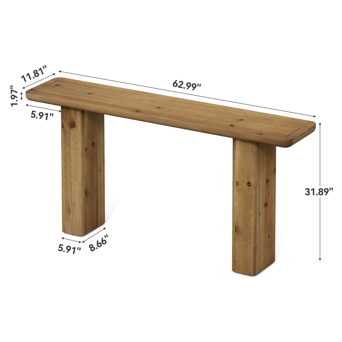 Solid Wood Console Table, 63" Sofa Table Behind Couch with Sturdy Base