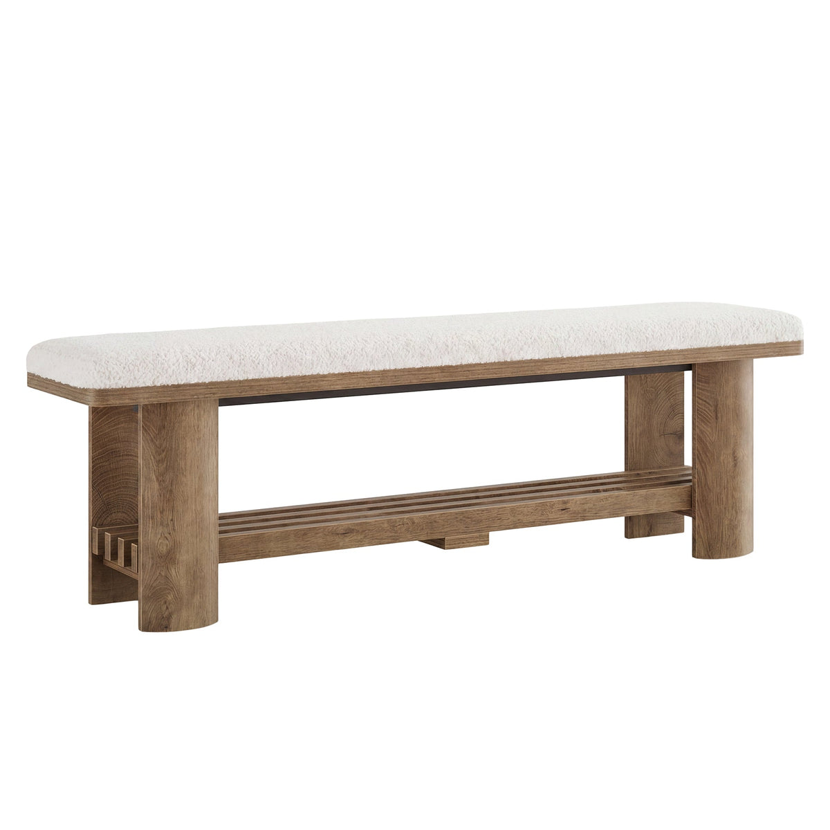 62.9" Entryway Bench with Storage, Upholstered Shoe Bench with Faux Lamb Wool Cushion