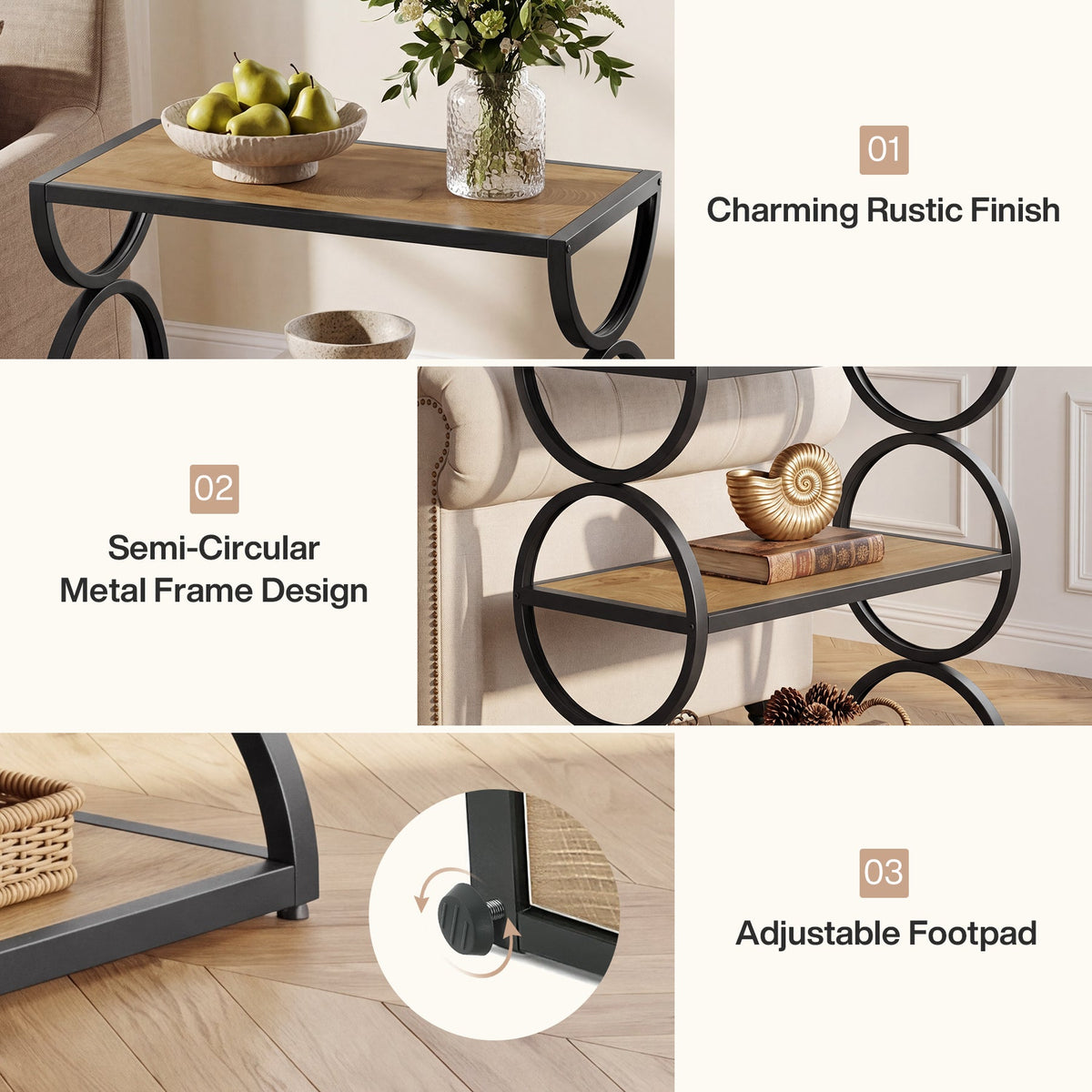 23.6” Industrial Nightstand, Bedside Table  With 3-Tier Open Shelves For Small Bedrooms