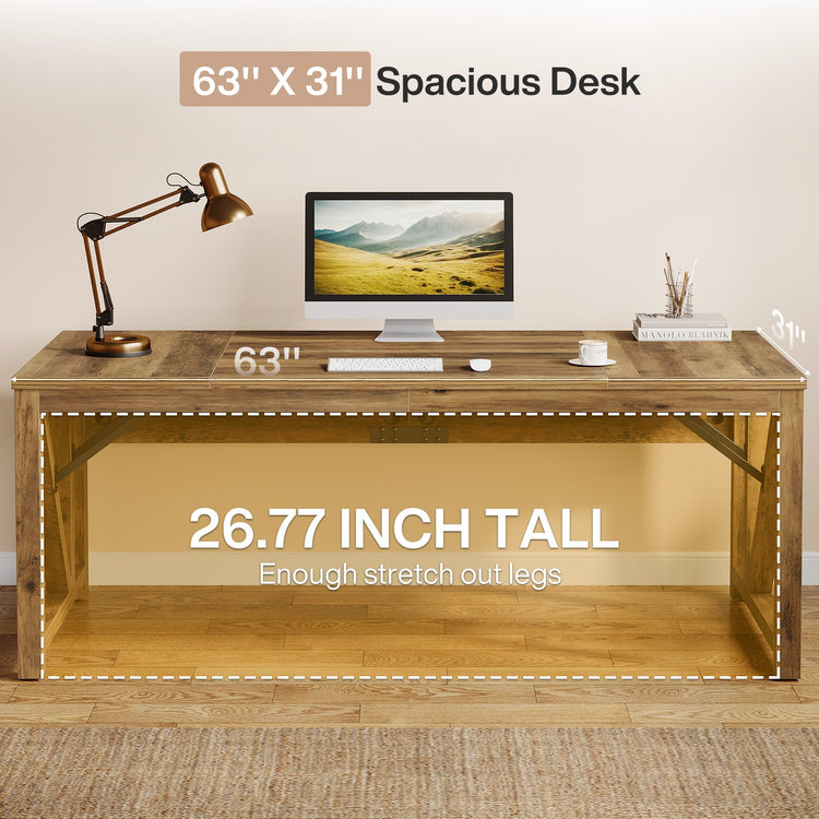 L-Shaped Executive Desk, 63" Computer Desk with Drawer Cabinet
