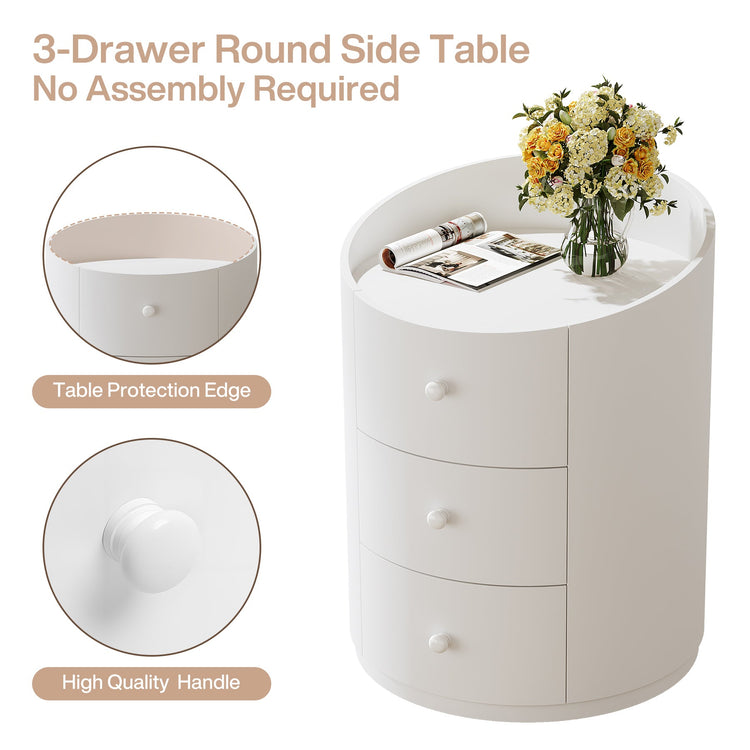 19.6" End Table, Modern Sofa Side Table Nightstand with 3 Drawers