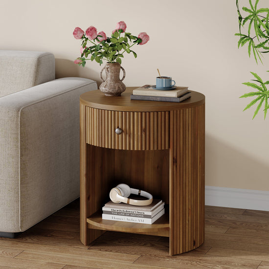 19.6" Side Table, Modern Fluted End Table Nightstand with Drawer