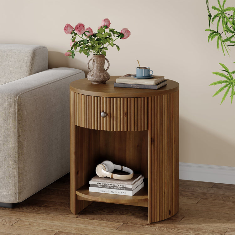 19.6" Side Table, Modern Fluted End Table Nightstand with Drawer