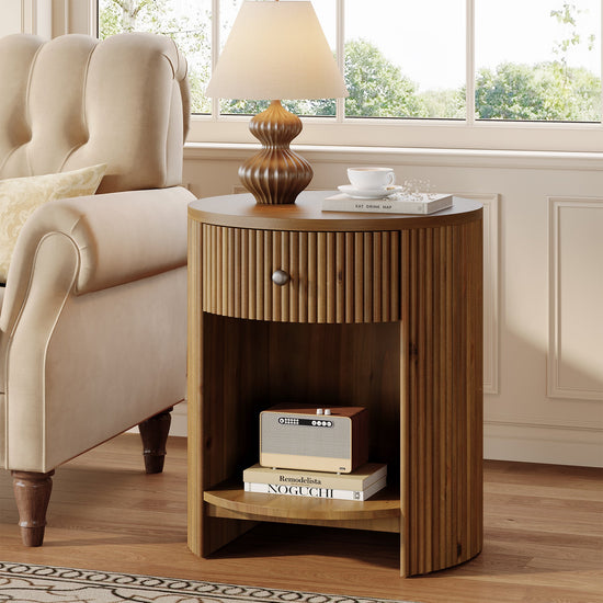 19.6" Side Table, Modern Fluted End Table Nightstand with Drawer