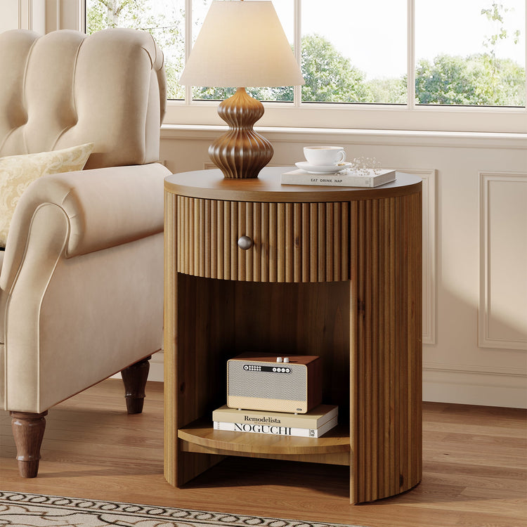 19.6" Side Table, Modern Fluted End Table Nightstand with Drawer