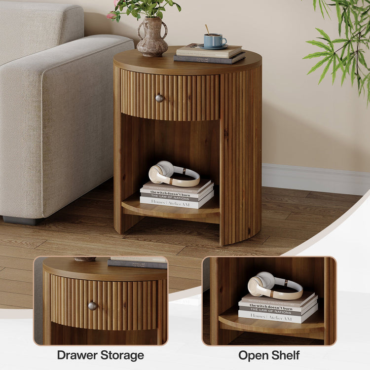 19.6" Side Table, Modern Fluted End Table Nightstand with Drawer