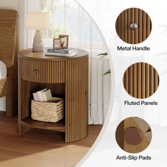 19.6" Side Table, Modern Fluted End Table Nightstand with Drawer