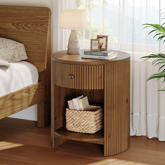 19.6" Side Table, Modern Fluted End Table Nightstand with Drawer