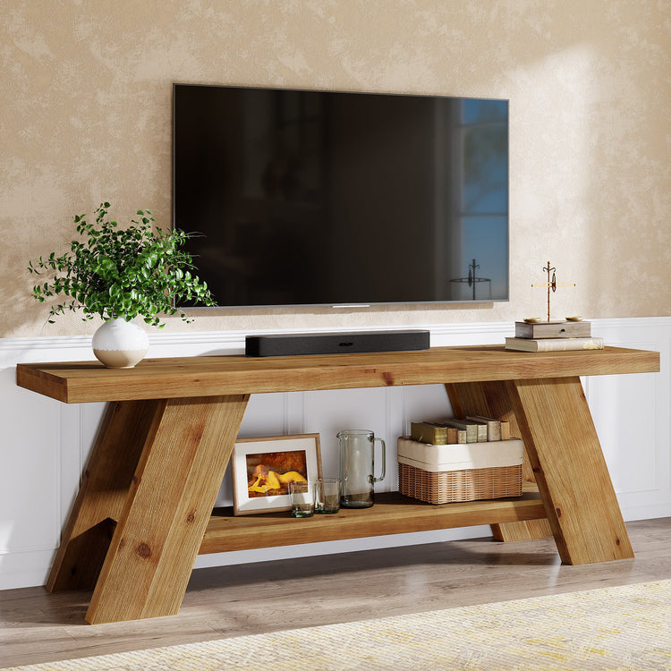 Solid Wood TV Stand with 2-Tier Shelf, 63" TV Media Console for TVs up to 75"