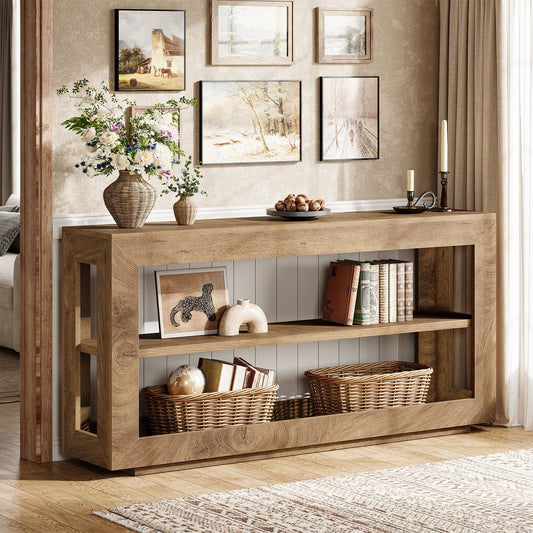 63" Console Table, Farmhouse Entryway Table with 3-Tier Storage Shelf