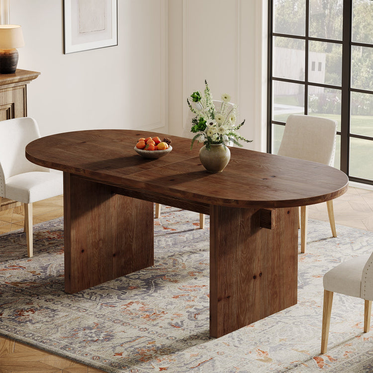 Solid Wood Dining Table, 63" Oval  Kitchen Dinner Table for 4-6
