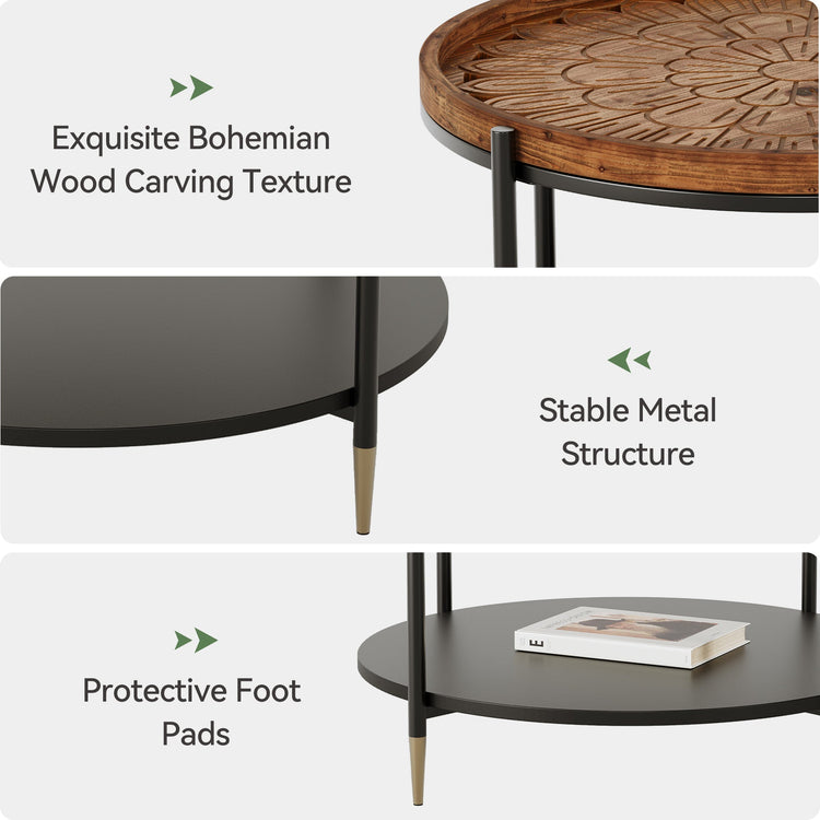 Solid Wood Round Coffee Table, 31.5" Center Tea Table with Metal Frame