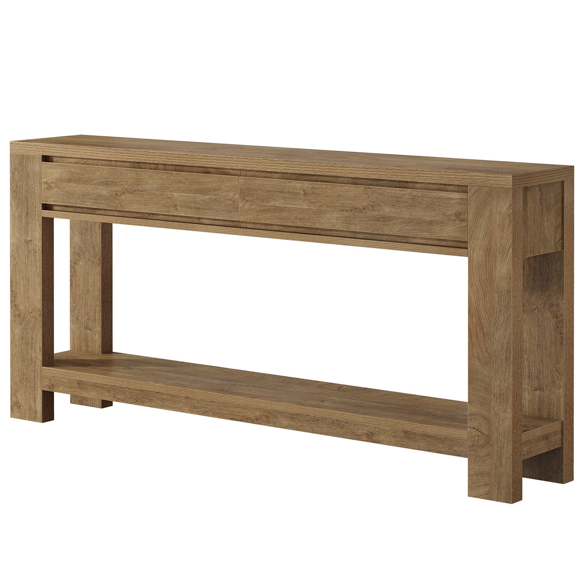 63" Console Table with 2 Storage Drawers, Farmhouse Entryway Table with Open Shelf