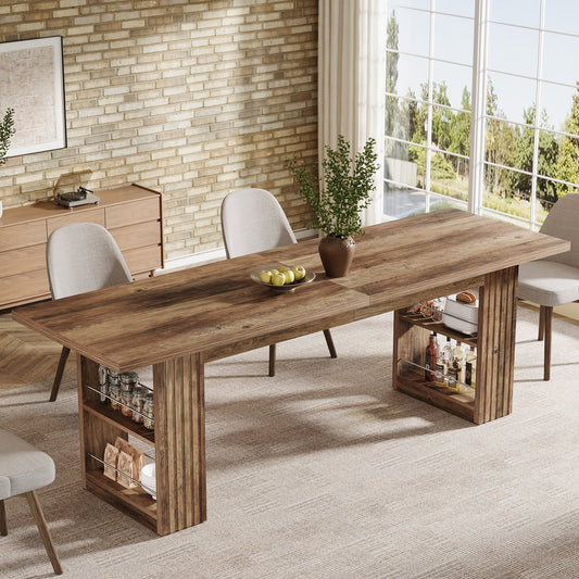 79” Farmhouse Dining Table, Large Kitchen Table with Storage Shelves for Dining Room & Kitchen