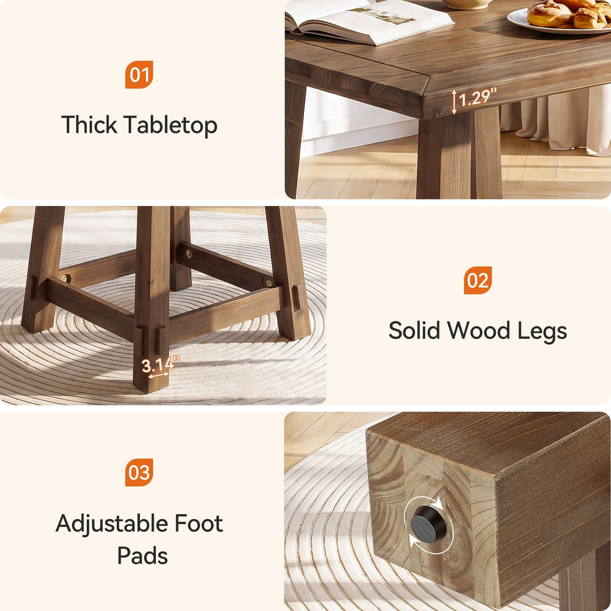 31.5" Solid Wood Dining Table for 4, Small Square Kitchen Table for Dining Room