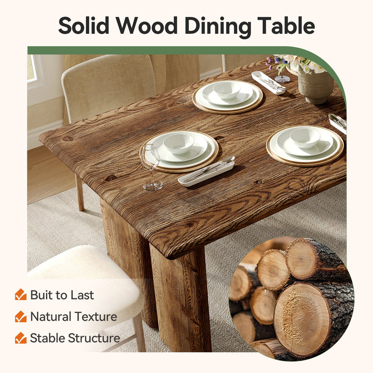 63" Solid Wood Dining Table, Rectangle Kitchen Table for 4-6 People