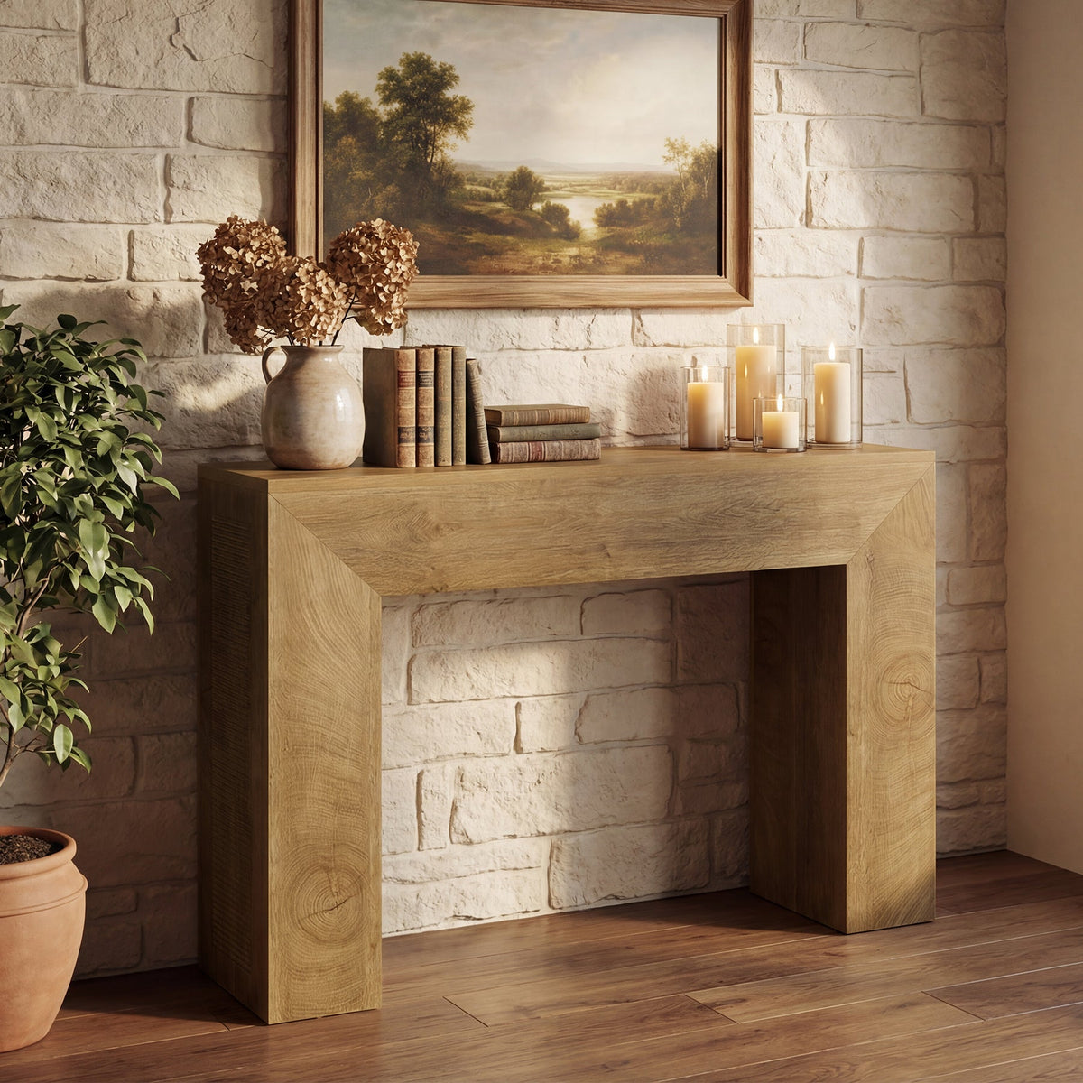 43.3" Entryway Console Table, Small Sofa Table with Fluted Design Behind Couch