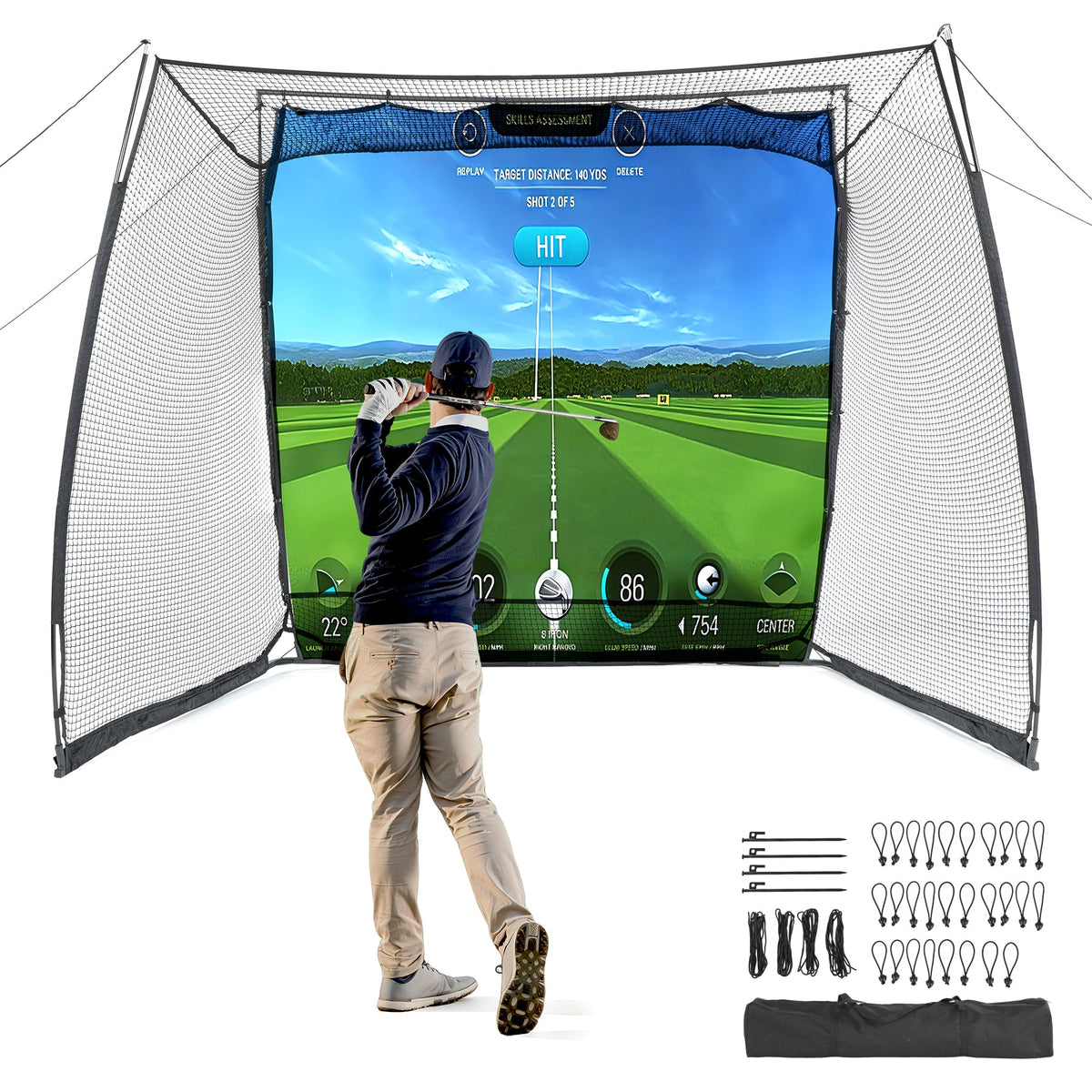 Golf Net, 11x8ft Golf Simulator Hitting Net with Sag-Free Impact Screen & Noise-Reducing Target Cloth