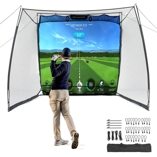Golf Net, 11x8ft Golf Simulator Hitting Net with Sag-Free Impact Screen & Noise-Reducing Target Cloth