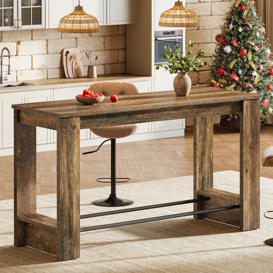 63" Bar Table Counter Height Pub Table with Metal Footrests