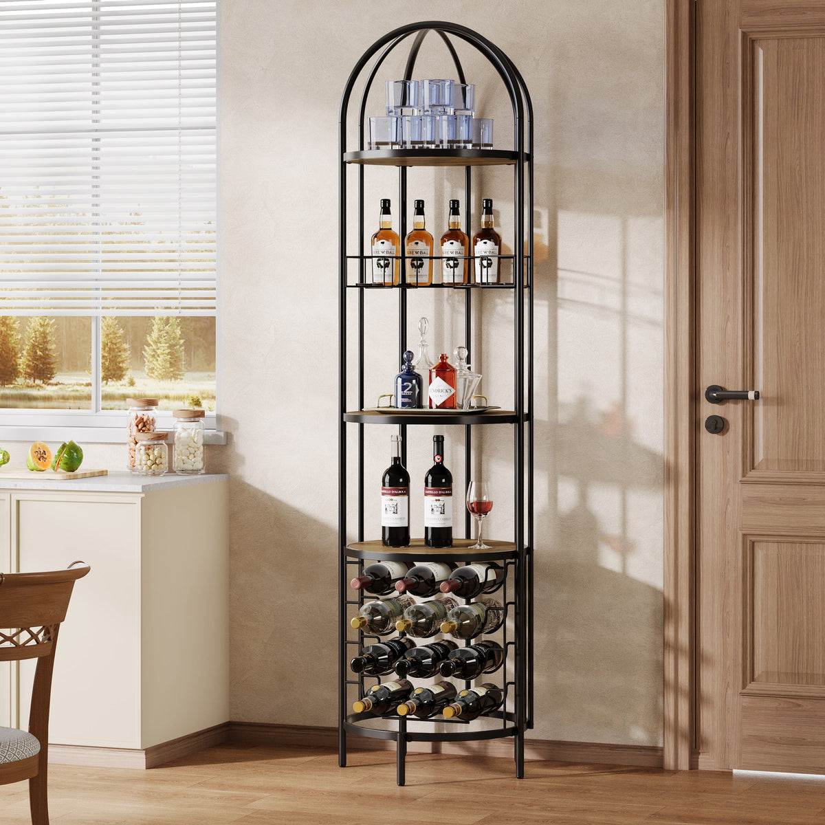 5-Tier Wine Rack, Industrial Bar Wine Cabinet with Bottle Holder