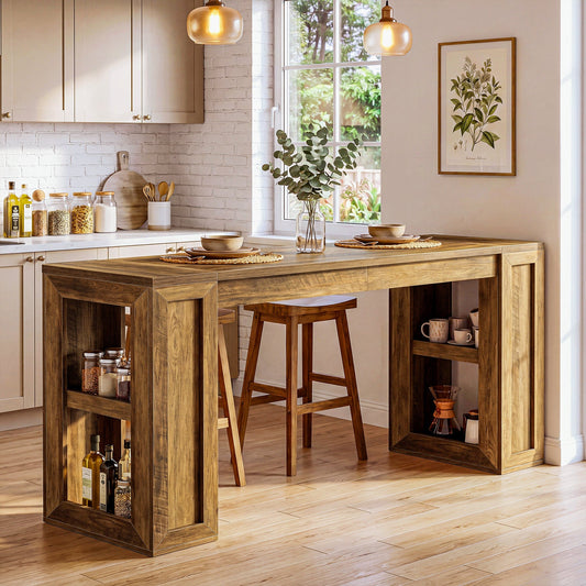 70.87" Farmhouse Bar Table, Rectangular High Top Pub Tables with Open Storage Shelves for Kitchen