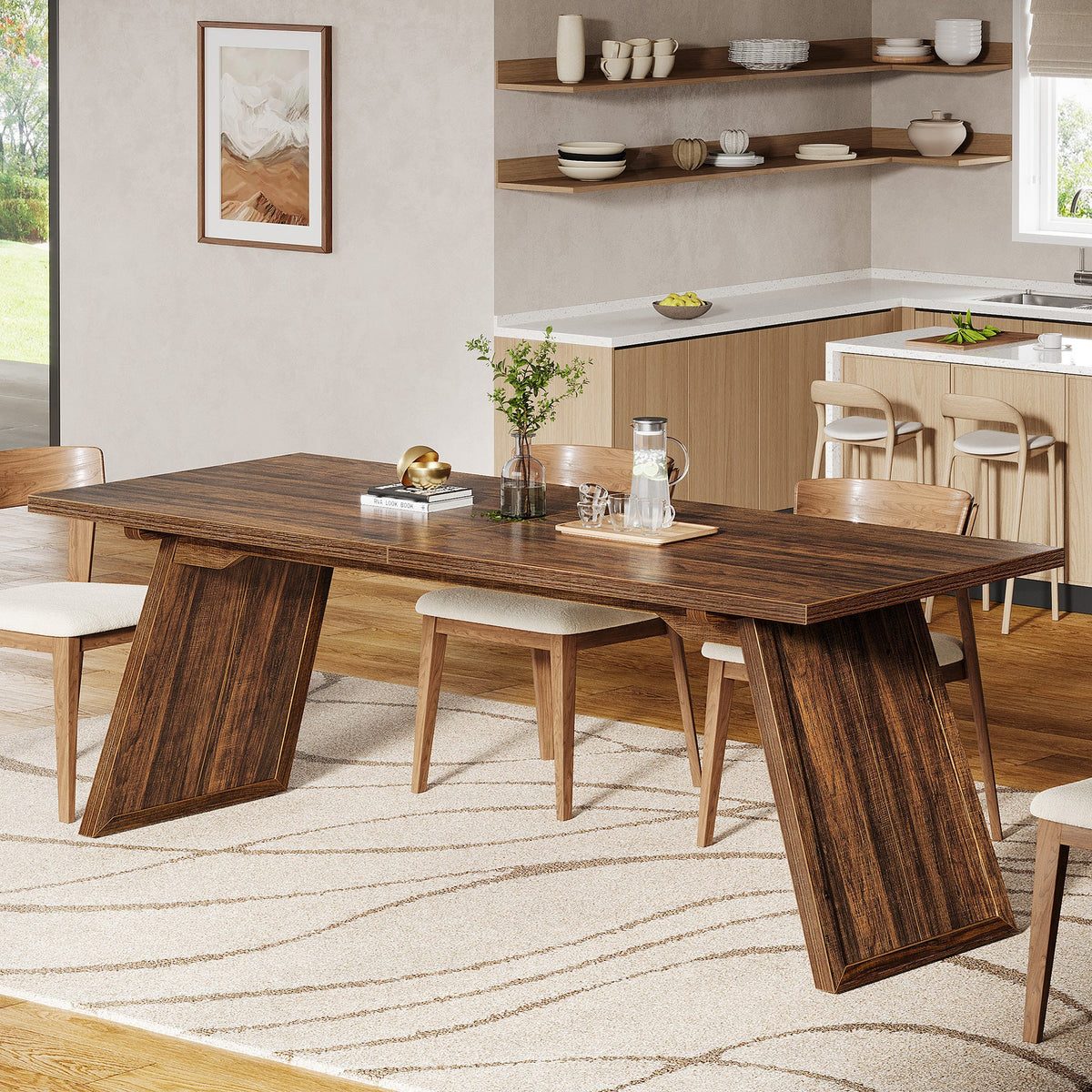 Rectangular Dining Table for 6-8 People, 70.87" Farmhouse Kitchen Table