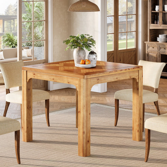 Solid Wood Square Dining Table, 31.5" Kitchen Table with 3D Textured Tabletop