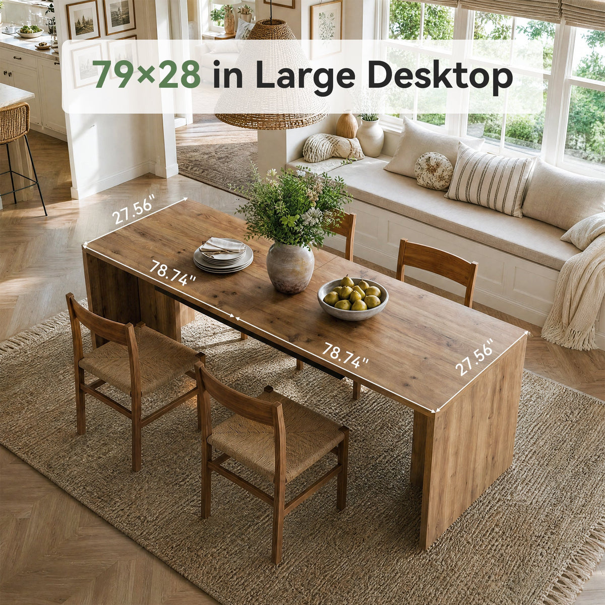 78"Solid Wood  Dining Table, Kitchen Table for 6-8 People for Dining Room