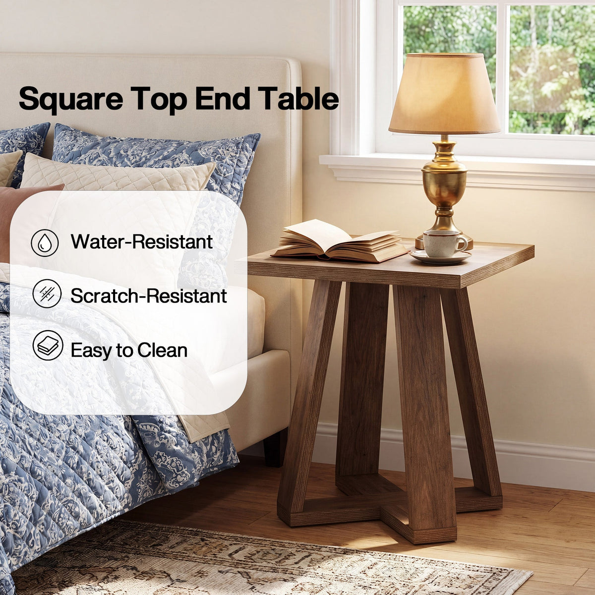 19.7" Farmhouse End Table, Cross Leg Square Side Table for Living Room