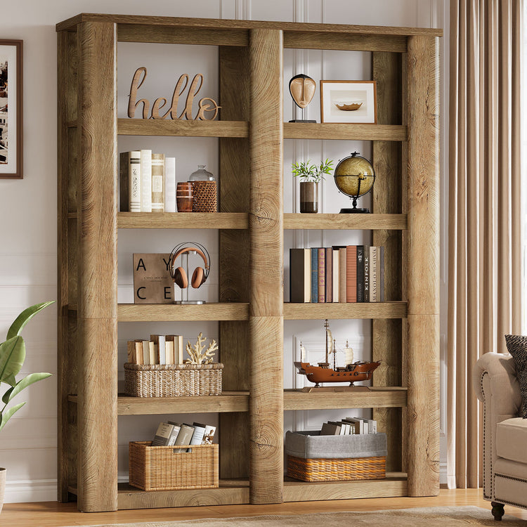 6-Tier Bookshelf, 71" Farmhouse Bookcase with Storage Shelves