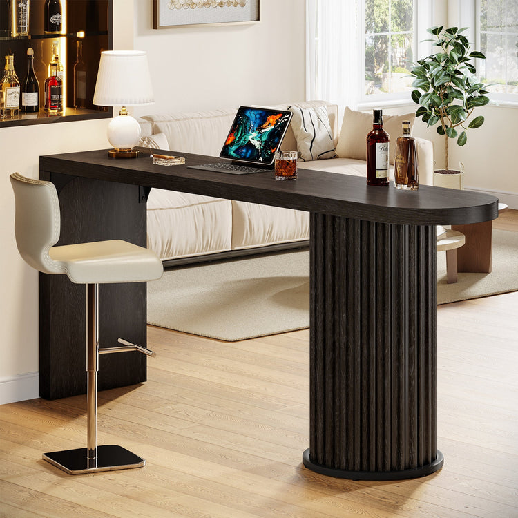 63" Bar Table, Counter Height Pub Table with Fluted Cylindrical Base