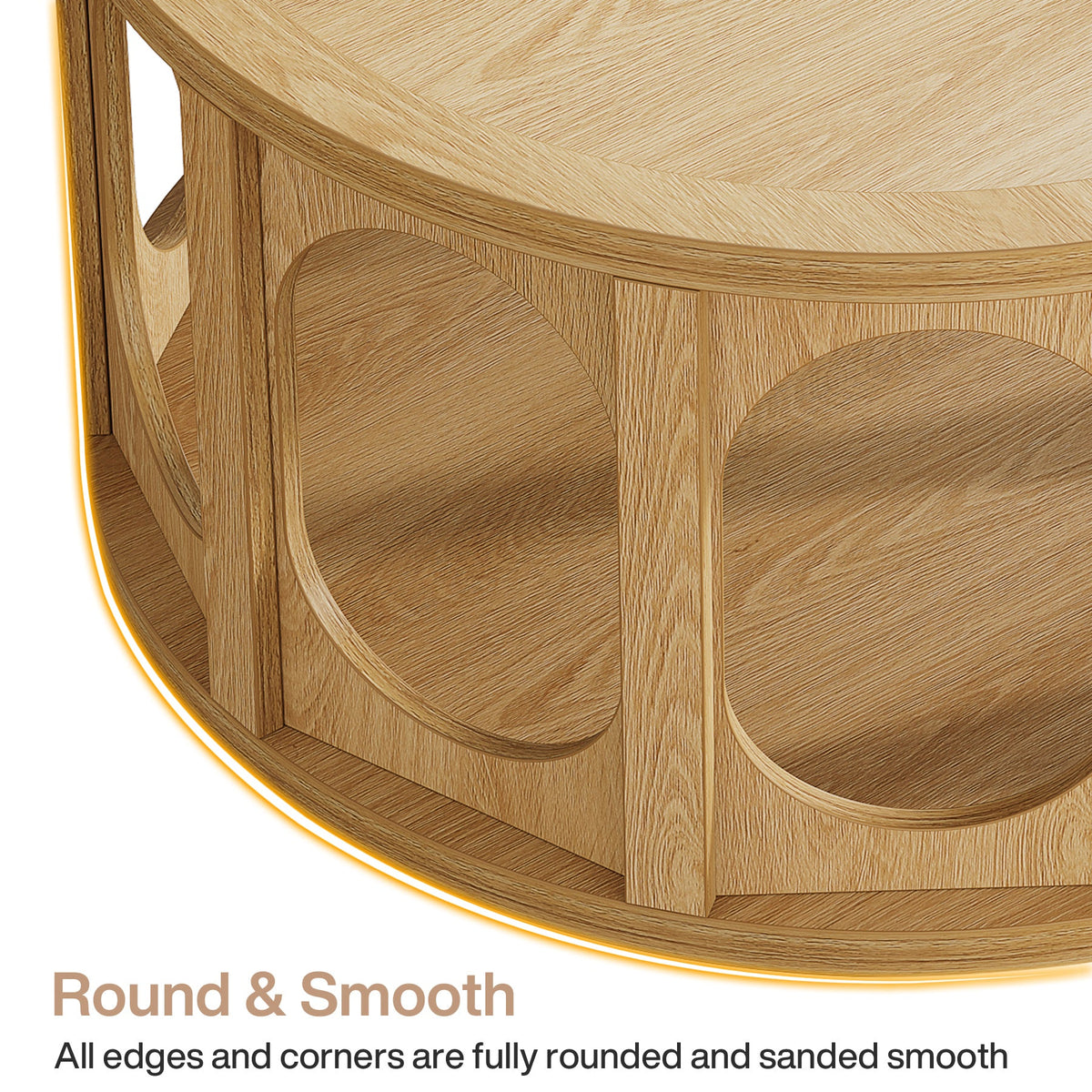 Tribesigns 31.5-Inch Modern Round Coffee Table with Open Storage Shelf, Wood Grain Center Table for Living Room