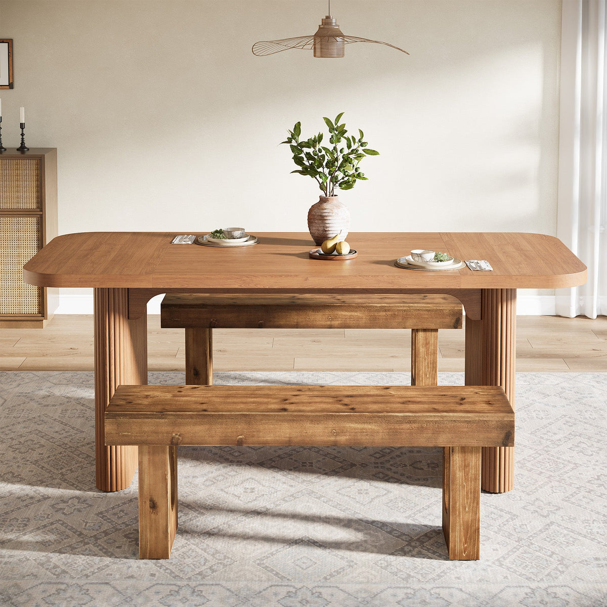 47" Wood Dining Bench, Farmhouse Kitchen Table Bench with Sturdy Legs