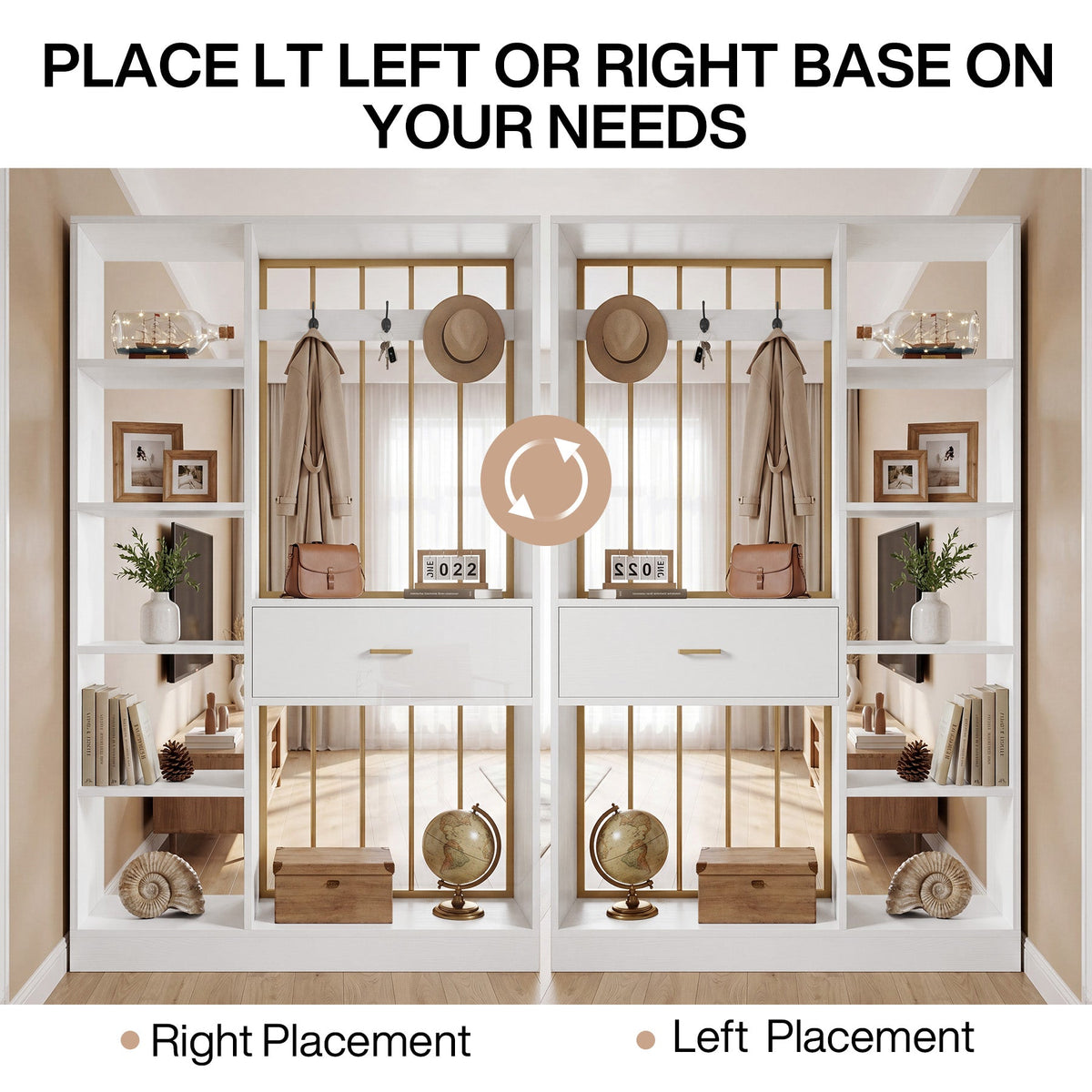 70.8" Room Divider with Storage Shelves, Drawer & Coat Rack, Freestanding Wood Partition Wall
