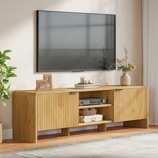 63" Fluted TV Stand with Storage Cabinet and Shelf for TVs up to 75"